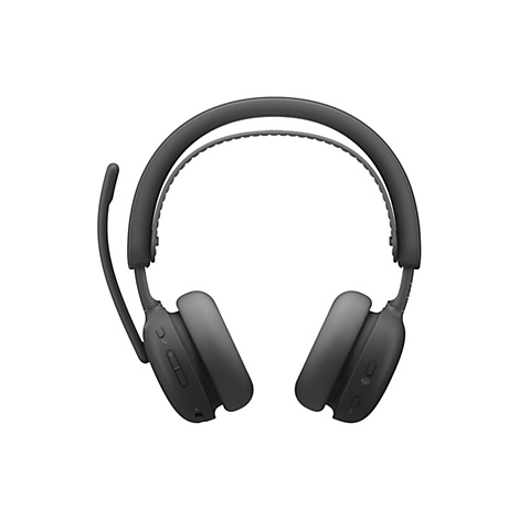 Casque circum-auriculaire sans fil gris foncé avec microphone.