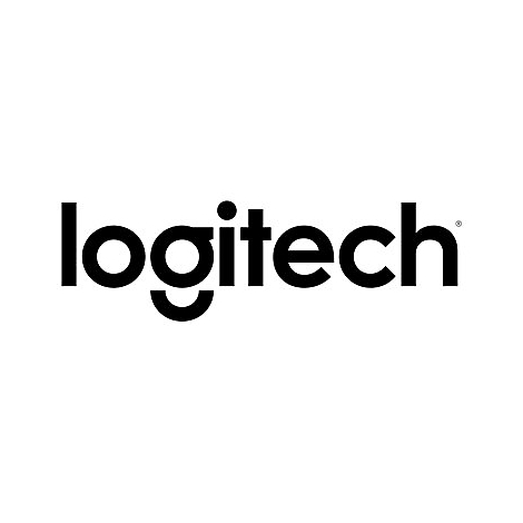 Schwarzes Logitech-Logo auf weißem Hintergrund.