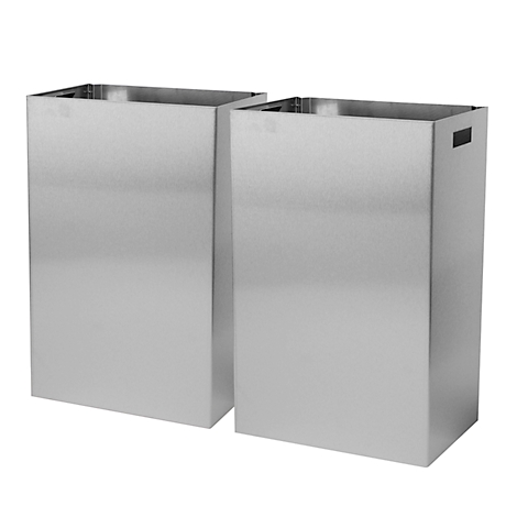 Deux poubelles rectangulaires argentées. L'une a une poignée, l'autre non.