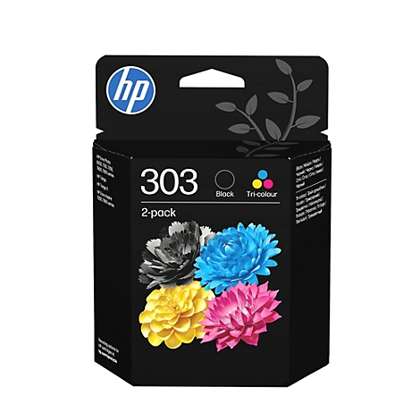 Emballage d'un pack de 2 cartouches d'encre HP 303 avec encre noire et trichrome.