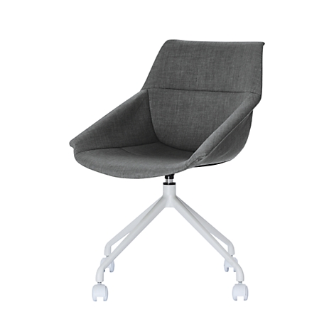 Gray office chair with white legs and wheels. The chair is shown against a white background.