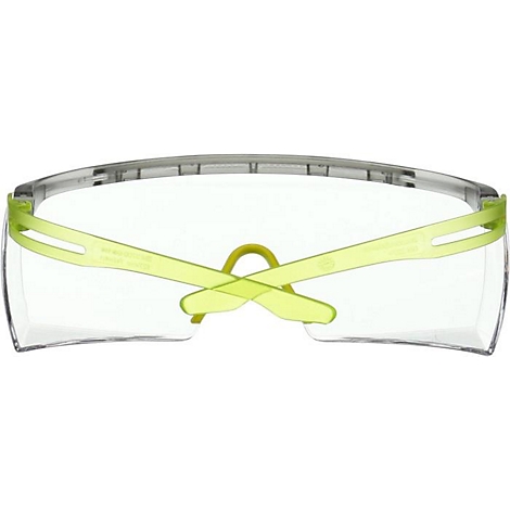 Lunettes de sécurité en plastique transparent, branches jaunes et pont de nez.