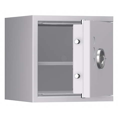 Lyra 2 safe, weerstandsklasse I volgens EN 1143-1, volume 31 l, deur rechts scharnierend, dubbelbaard slot met 2 sleutels, 1 legbord, incl. verankeringsmateriaal, B 400 x D 420 x H 405 mm, lichtgrijs RAL 7035