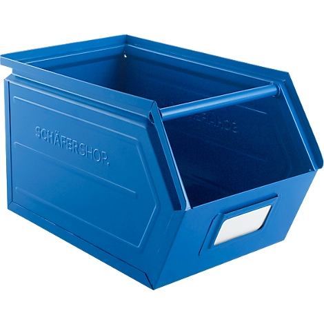 Magazijnbak - met draagbeugel - stalen - L 377 x B 211 x H 201 mm - 11,5 l - grijsblauw RAL 5008 - ons merk Schäfer Shop Select