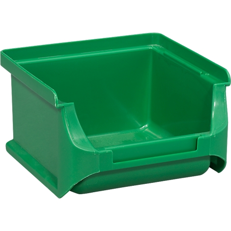 Een groene open opbergbak van kunststof op een witte achtergrond.