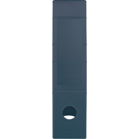 A long, dark blue object with an oval hole. It has rectangular shapes and is probably a pen holder.