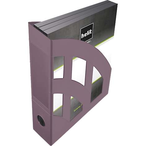 Purple file holder. It says 'helit'.