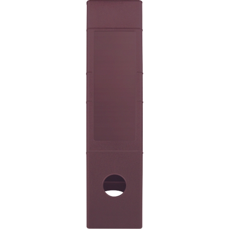 Maroon-colored, oblong object with an oval hole at the bottom.
