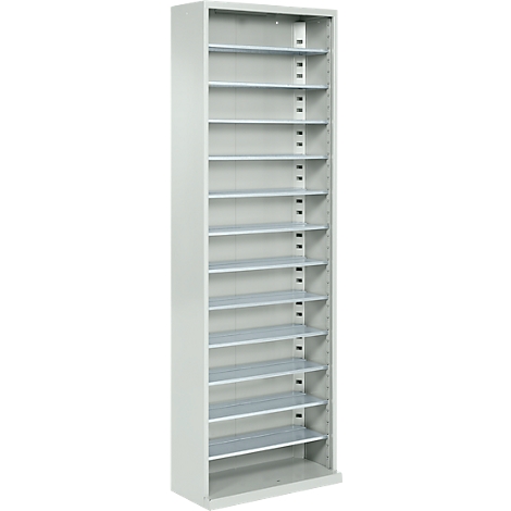 Tall, white filing cabinet with many shelves. The surface is smooth and looks modern.