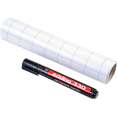 Rolle Transparentpapier und schwarzer Edding-Permanentmarker.