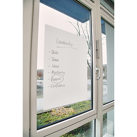 Ein Blatt Papier mit einer handgeschriebenen Liste mit dem Titel „Leadership“, durch ein Fenster aufgenommen. Der Begriff „Support“ ist eingekreist.