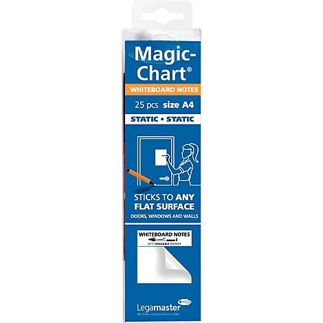 Embalaje del producto con el nombre del producto "Magic-Chart". Escritura azul sobre fondo blanco, nombre del producto, descripción, imagen del producto.