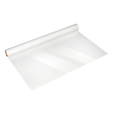 Eine Rolle transparentes Papier, das zum Teil abgerollt ist und Streifen aufweist.