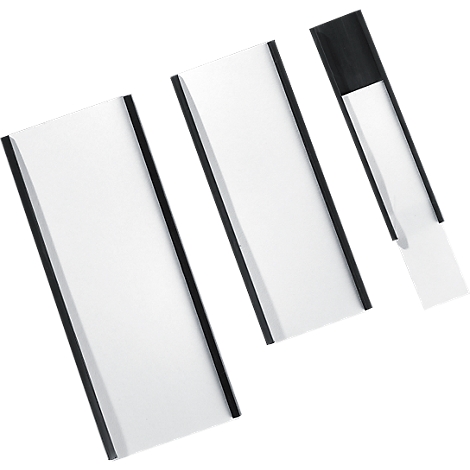 Three transparent document holders with black frame and space for paper.