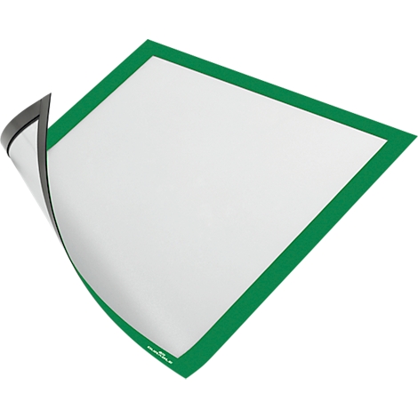 A white, square magnetic board with a green border, partially folded up.