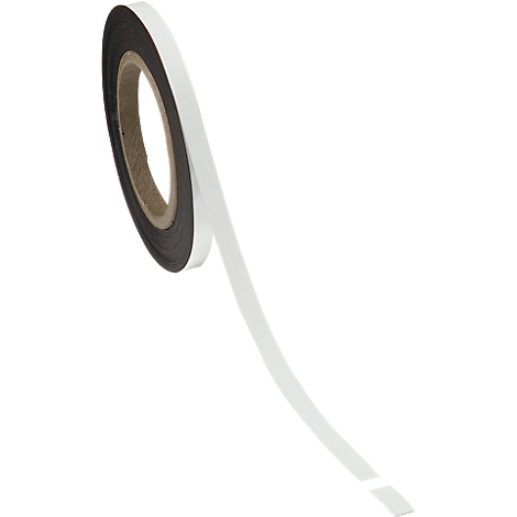White adhesive tape being unrolled, showing the black inside of the roll.