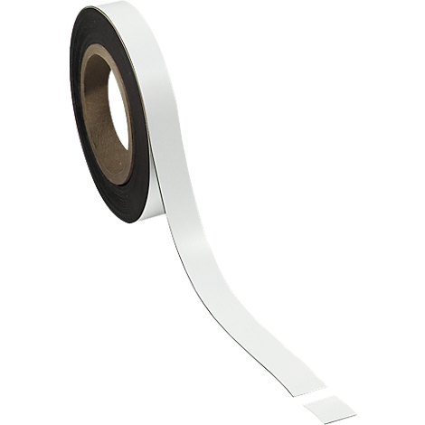White tape, wrapped on a roll, with a black core and paper roll.