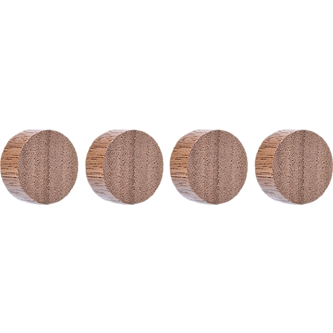 Quatre éléments en bois ronds avec un grain visible sur un fond blanc.