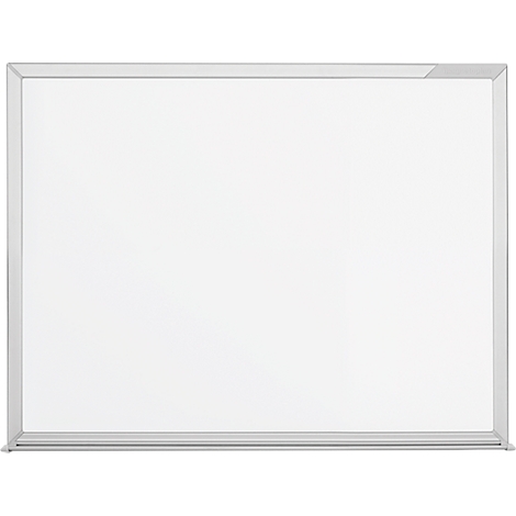 White whiteboard with a silver frame. The majority of the image is of the white writing surface.