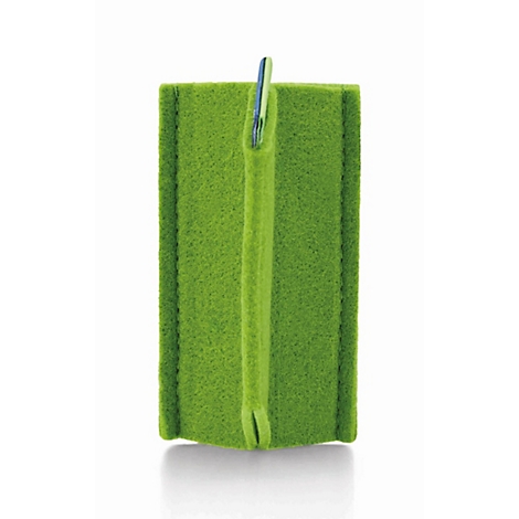 Een felgroen vilt etui met een verticale lus tegen een lichte achtergrond.