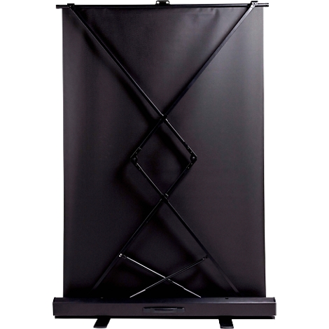 Rückseite eines schwarzen Roll-Up-Banners mit X-förmigem Haltegestänge auf einem neutralen Untergrund.