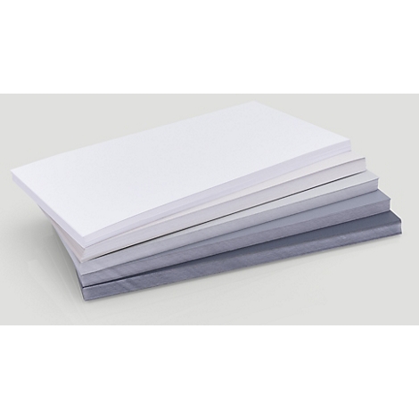 Stapel mit Papierkarten in fünf Graustufen vom Set Grey von magnetoplan, Maße 200 mal 100 Millimeter.