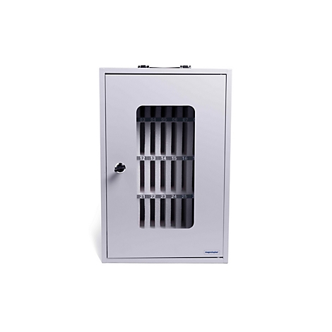 Magnetoplan Smartphone-Aufbewahrungsbox, für bis zu 36 Mobiltelefone, abschließbar, Tragegriff, B 295 x T 205 x H 445 mm, Stahl lackiert, grau
