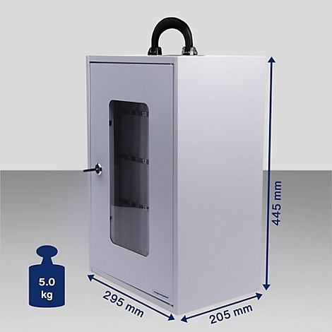 Magnetoplan Smartphone-Aufbewahrungsbox, für bis zu 36 Mobiltelefone, abschließbar, Tragegriff, B 295 x T 205 x H 445 mm, Stahl lackiert, grau