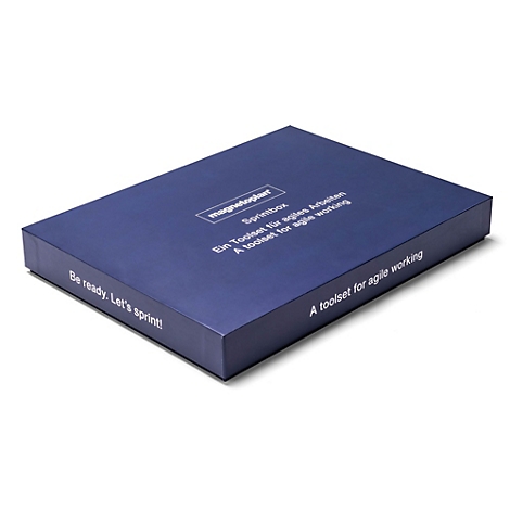 Blauwe Magnetoplan Sprintbox met de slogan: Overal waar wendbaarheid telt.
