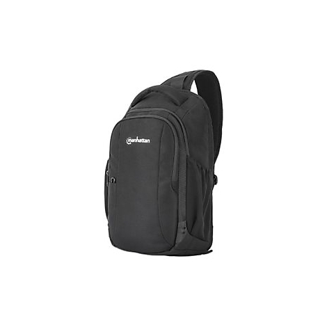 Schwarzer Manhattan Rucksack mit einem Schultergurt vor weißem Hintergrund.