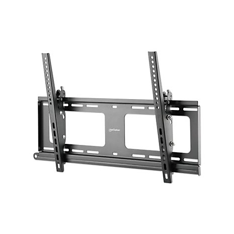 Schwarze TV-Wandhalterung, bestehend aus zwei Trägern und einer Wandplatte. Das Produkt ist vor weißem Hintergrund dargestellt.