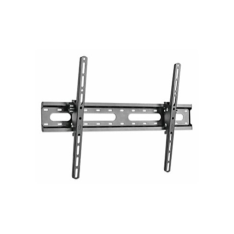 Schwarze, neigbare TV-Wandhalterung aus Metall vor weißem Hintergrund.