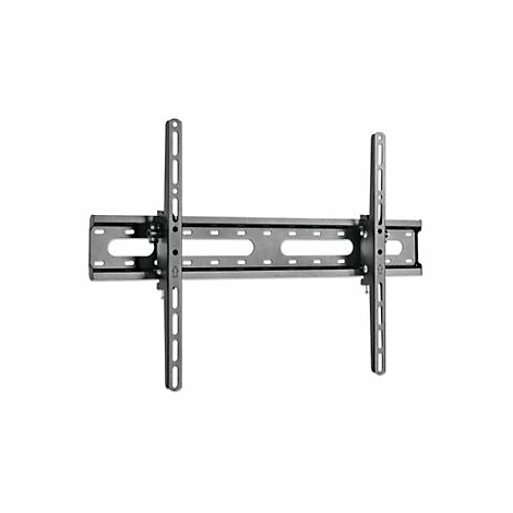 Schwarze TV-Wandhalterung aus Metall mit einer horizontalen Schiene und zwei vertikalen Montagearmen.