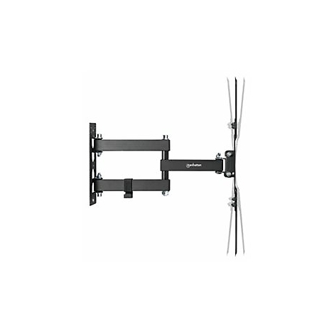 Schwenkbare TV-Halterung aus Metall, an Wand befestigt.