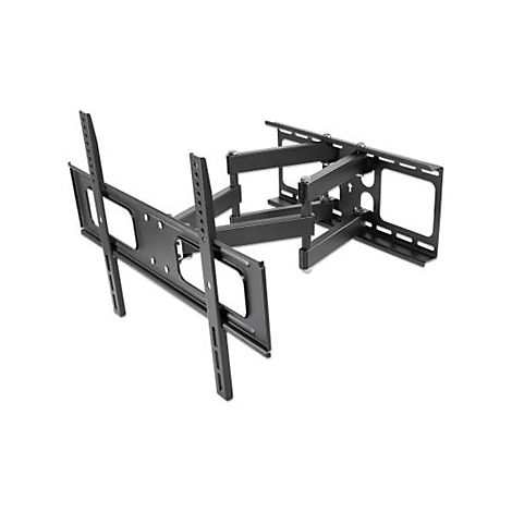 Schwarze TV-Wandhalterung, aus Metall, mit mehreren Gelenken und Haltearmen.