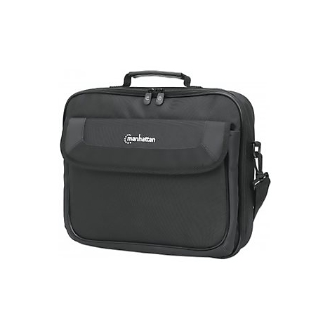 Schwarze Manhattan Laptoptasche mit Tragegriff vor weißem Hintergrund.