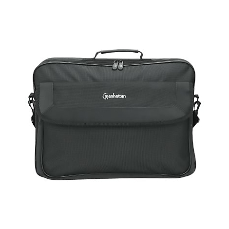 Schwarze Manhattan Laptoptasche mit Tragegriff und Reißverschluss vor weißem Hintergrund.