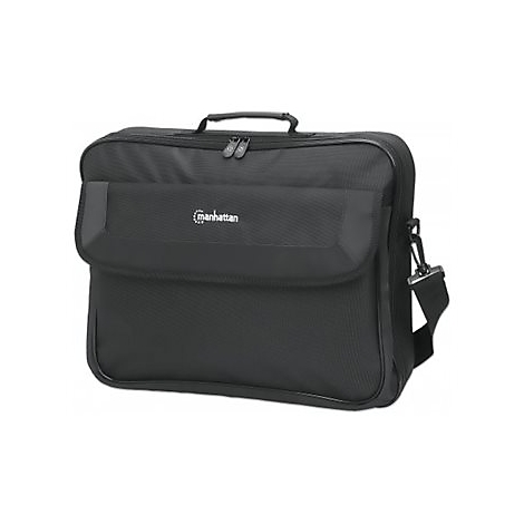Schwarze Manhattan Laptoptasche mit Tragegriff und Schultergurt vor weißem Hintergrund.