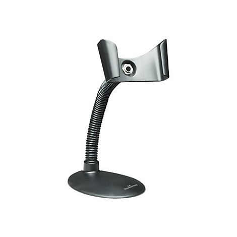Schwarze Halterung für Barcode-Scanner. Mit flexiblem Hals, Standfuß und Halterung.