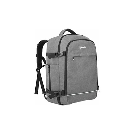 Grauer Manhattan Laptop-Rucksack in Dreiviertelansicht vor weißem Hintergrund.