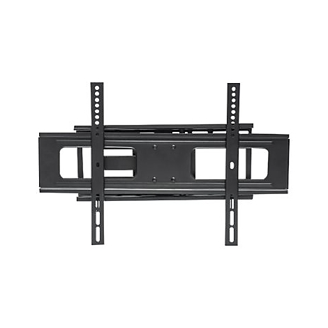 Schwarze TV-Wandhalterung aus Metall mit zwei senkrechten Montageschienen vor weißem Hintergrund.