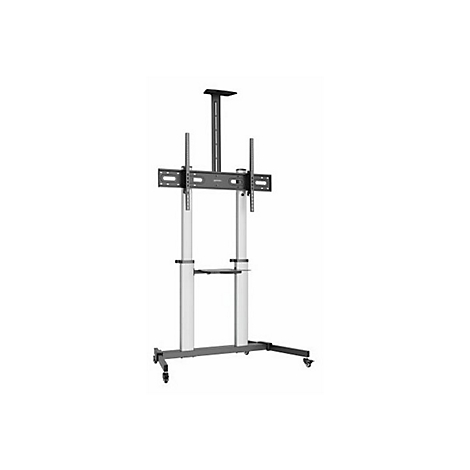 Mobiler TV-StÃ¤nder mit Rollen, Metallrahmen, Halterung fÃ¼r Flachbildfernseher.