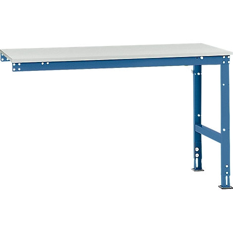 Blue workbench with a light colored table top, set against a white background.