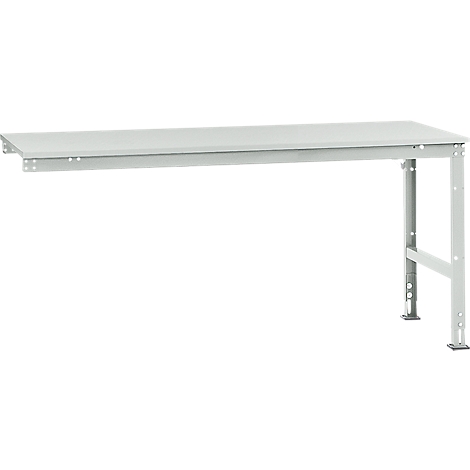 White work table with metal legs and a rectangular work surface.