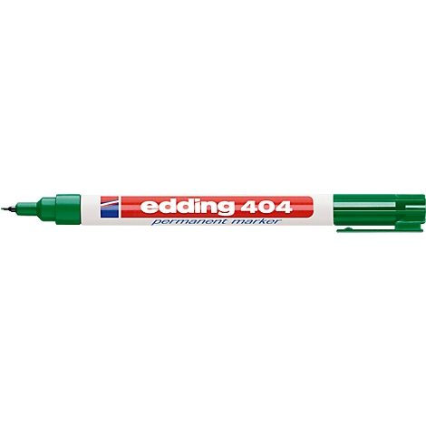 Green Edding 404 felt-tip pen, part of the cap removed. The product name is visible.