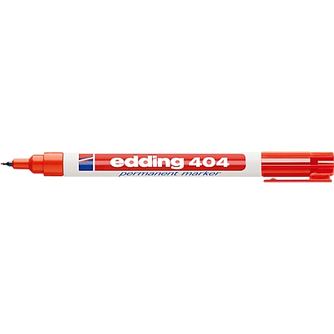 A red Edding marker. The pen says 'edding 404 permanent marker'.