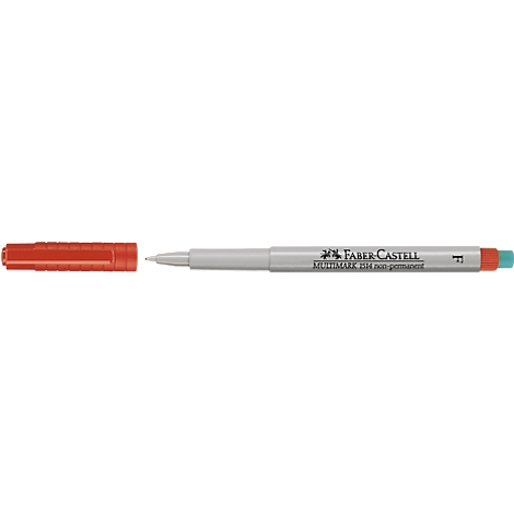 An orange felt-tip pen by Faber-Castell. The brand name is on the pen.