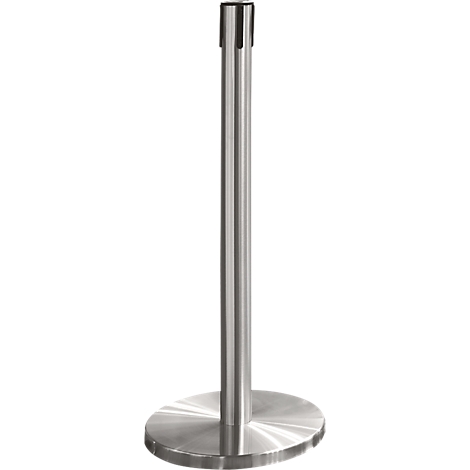 Metal barrier with a round base and a column. A black finish at the top.