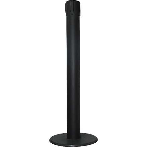 Black stanchion with round base and cylinder, used to delimit areas.