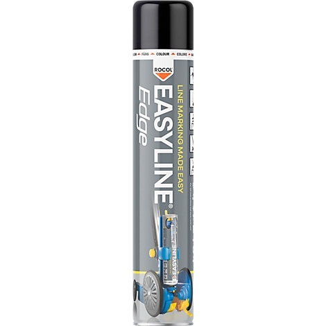 Een EASYLINE Edge bus met tekst en een afbeelding van een blauwe markeringsmachine, zwarte deksel.